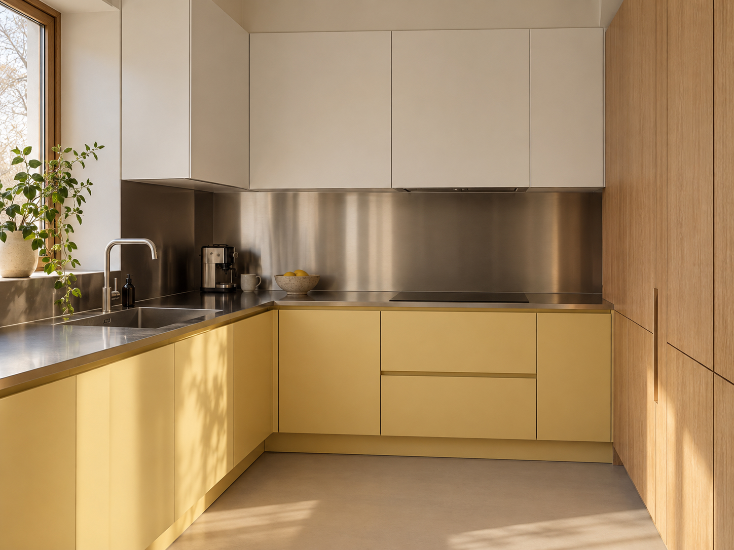 Cuisine colorée jaune et inox